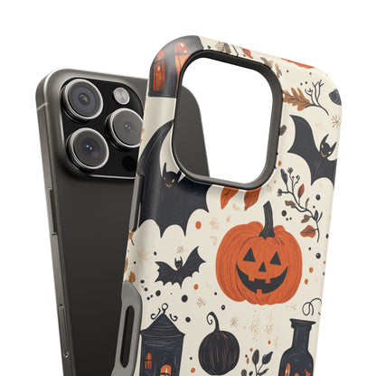 Charming Halloween MagSafe iPhone Case – Pumpkin, Bats, and Spooky Lantern Design