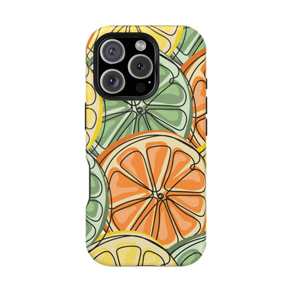 Citrus Zest Tough MagSafe iPhone Case – Bold Lime, Lemon, and Orange Design, Shockproof Protection