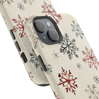 Vintage Red and Gray Snowflake Pattern – MagSafe iPhone Series Case