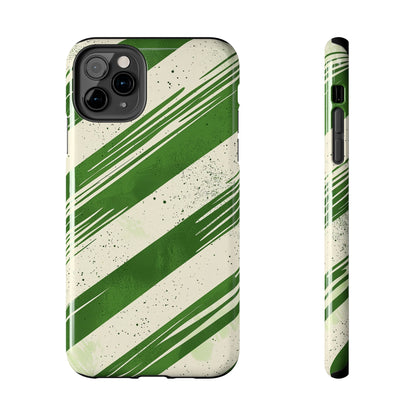 Green Stripes iPhone Case – Bold Diagonal Brushstroke Design - BOGO Cases