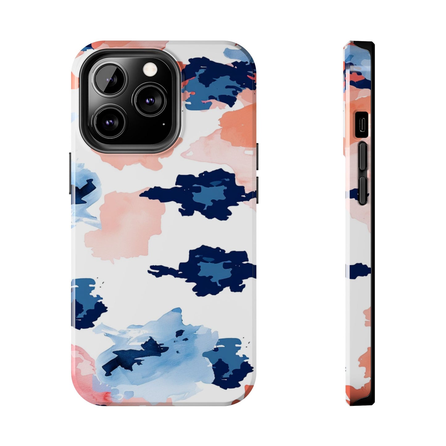 Abstract Coral & Navy Watercolor Design – iPhone Case