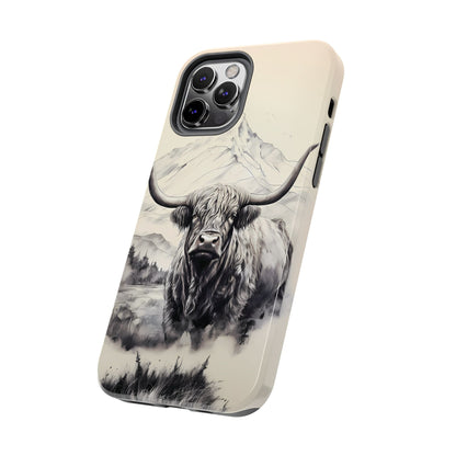 Highland Cow with Majestic Mountain Valley Backdrop | Western Cowgirl Phone Cases