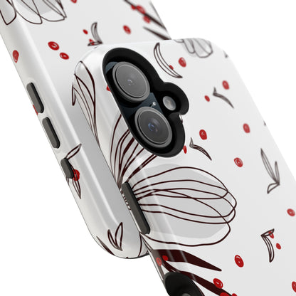 Minimalist Line Art Floral Tough MagSafe iPhone Case – Bold Red and Black Design, Shockproof Protection