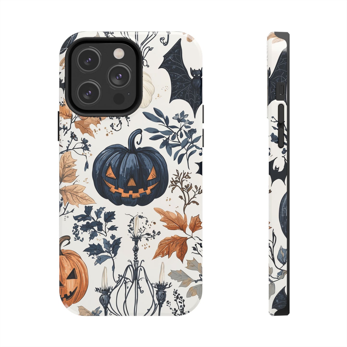 Vintage Halloween iPhone Case – Dark Jack-o'-Lanterns, Bats, and Autumn Leaves Design