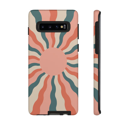 Retro Sunburst Samsung Galaxy Case – Bold 70s-Inspired Waves in Coral, Teal, and Cream