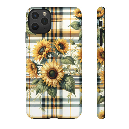 Cute Sunflower Phone Case - Sunny Blossom Plaid - Checkered Sunflowers Phone Case for iPhone & Samsung. Be Happy With These Bright Colors!