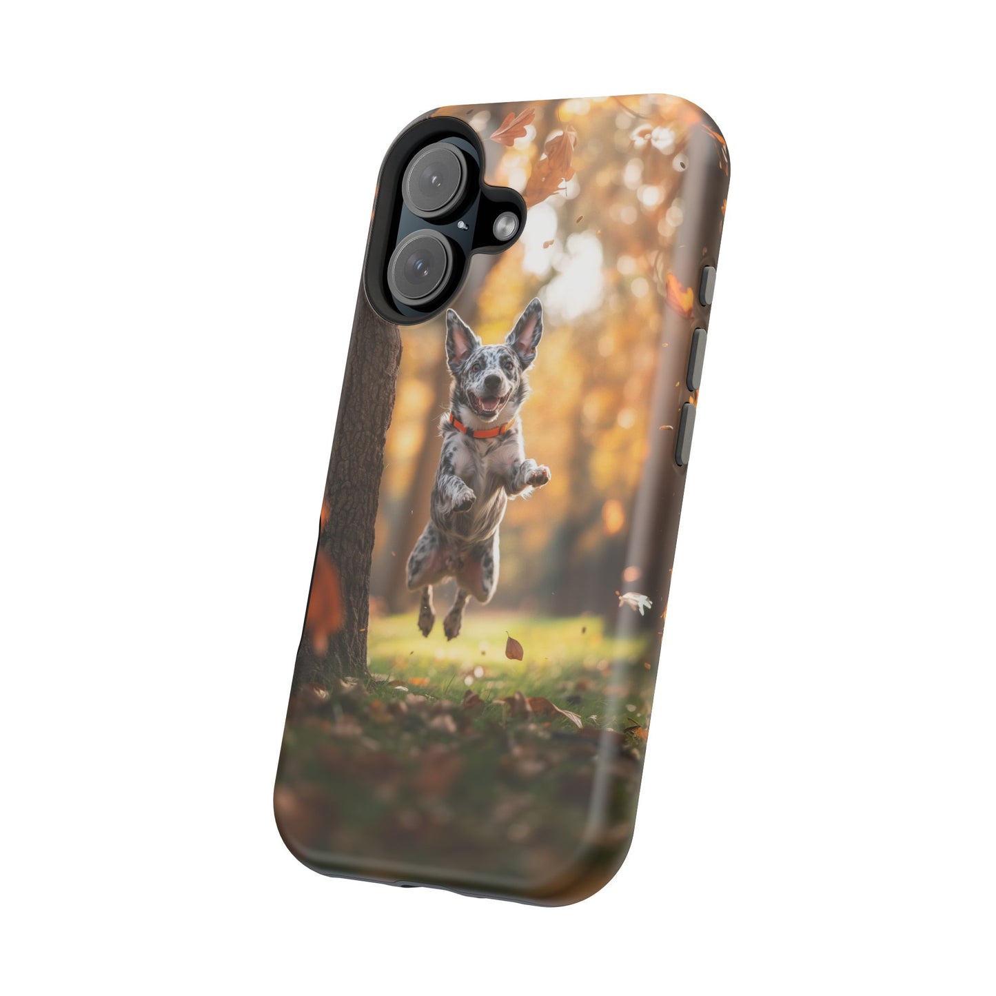 Energetic Blue Heeler Forest Pup MagSafe iPhone Case – Durable Outdoor-Inspired Design