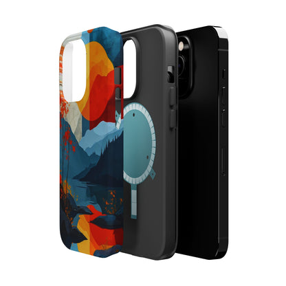 Abstract Autumn Landscape MagSafe iPhone Case – Bold Colorful Sunset Design, Dual-Layer Protection