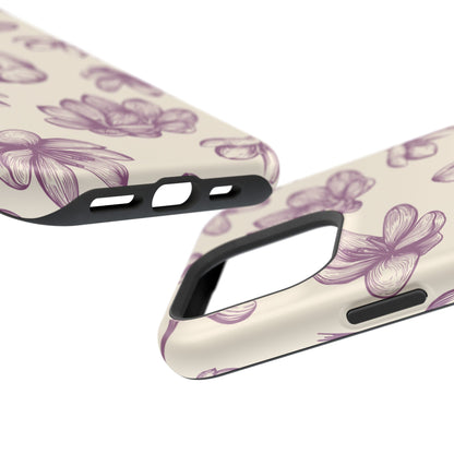 Vintage Botanical Floral Tough MagSafe iPhone Case – Hand-Drawn Purple Flowers, Shockproof Design