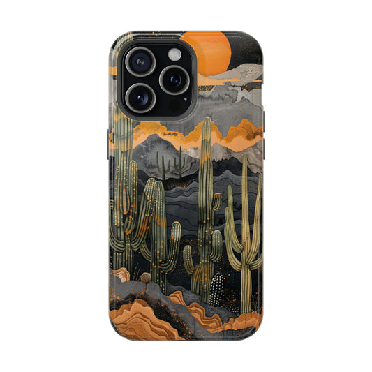 Desert Dusk MagSafe iPhone Case - Cacti Silhouettes & Sundown Hues for iPhone 15, 14, and 13 Series