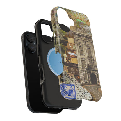 Whimsical Road Trip Collage MagSafe iPhone Case – Dual-Layer Protection with Vintage Art and Adventure Design