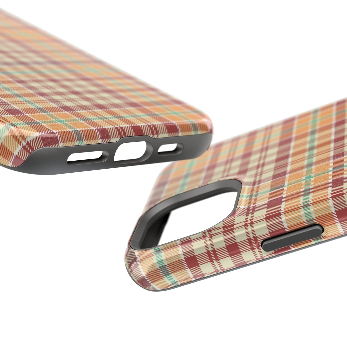 Retro Chic Plaid MagSafe iPhone Case in Red, Orange, Green & Cream – Vintage Design Meets Modern Tech