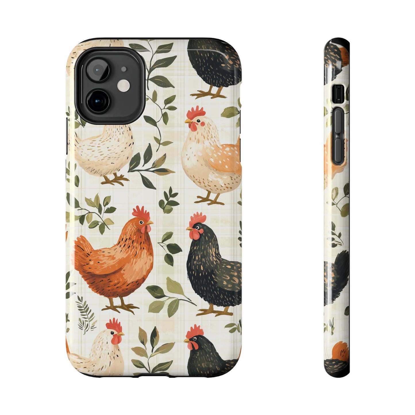 iPhone Case: Vintage Chicken Farmhouse Case – Rustic Leaves Design