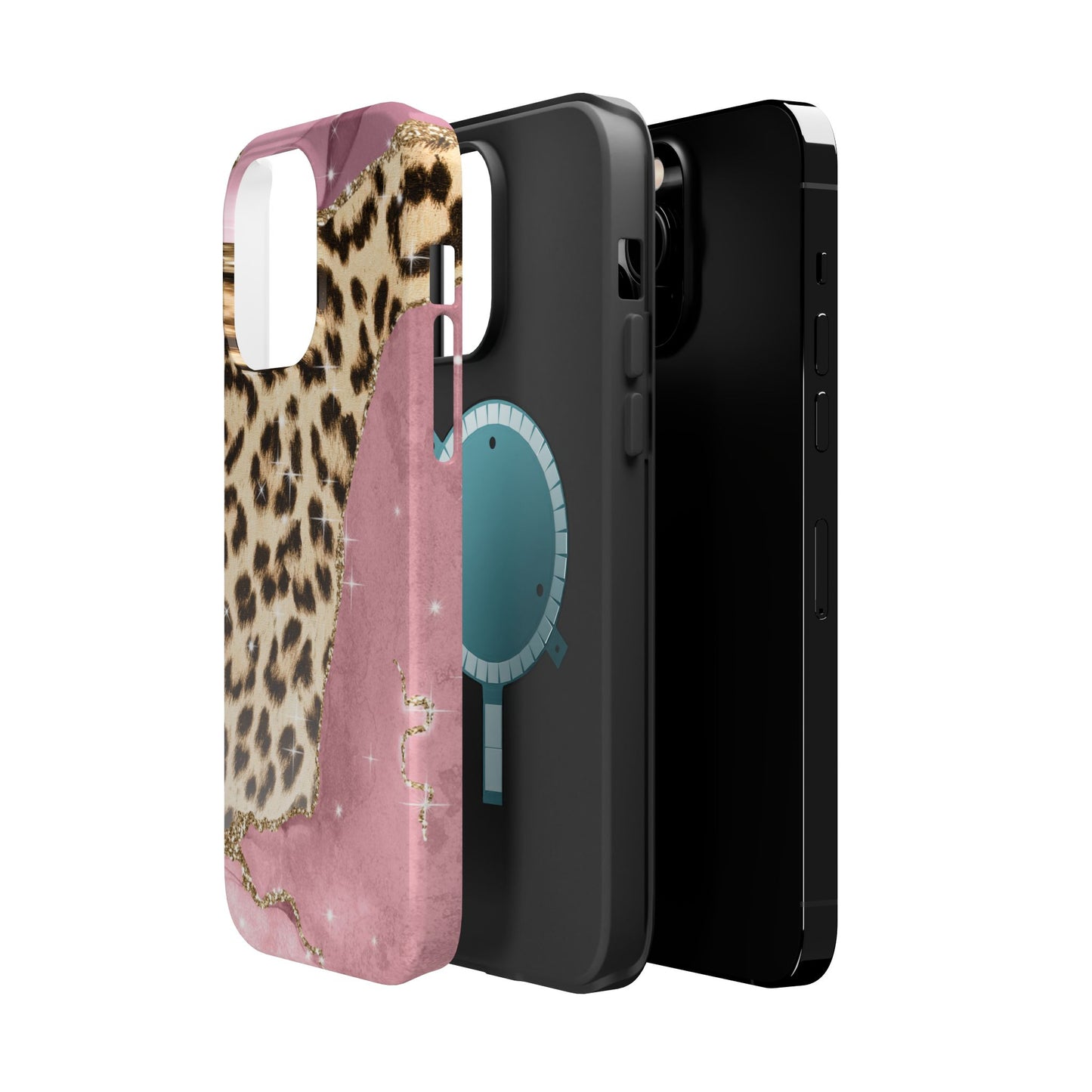 Pink Glam Leopard - MagSafe iPhone Series Case with Glitter Accents