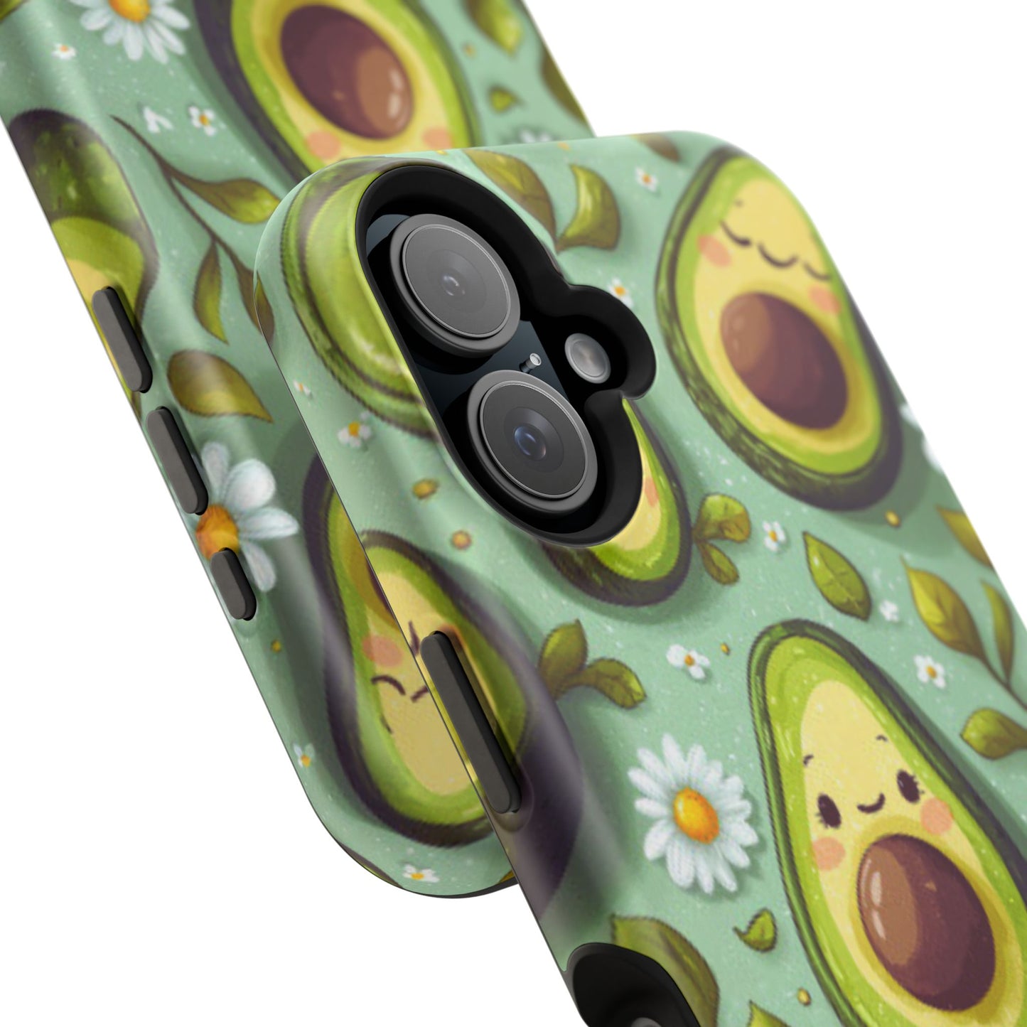 Cute Avocado MagSafe iPhone Case – Adorable Kawaii Avocados with Daisies, Shock-Resistant