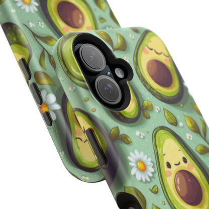 Cute Avocado MagSafe iPhone Case – Adorable Kawaii Avocados with Daisies, Shock-Resistant