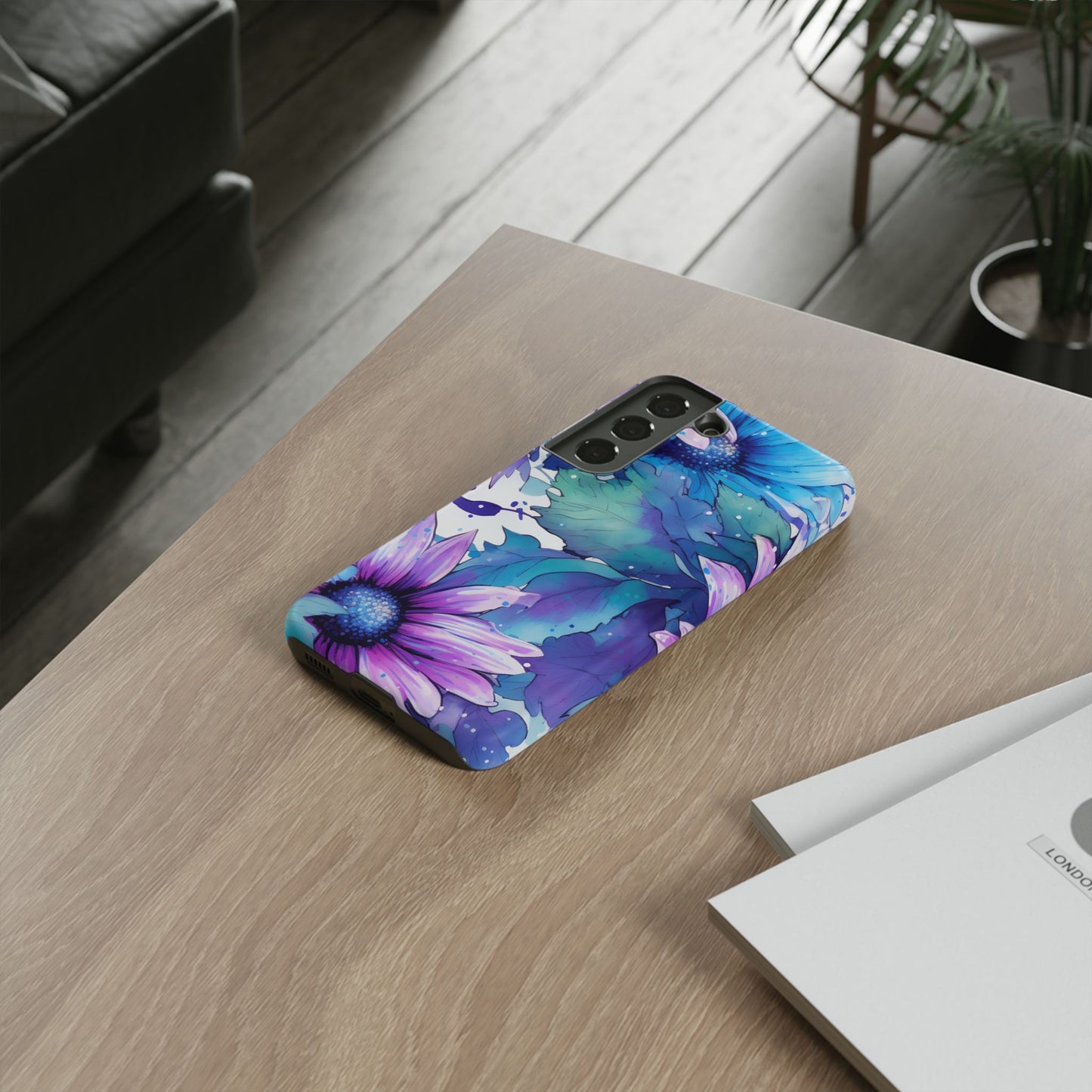 Purple & Teal Watercolor Floral Samsung Galaxy Case - Artistic Flower Design