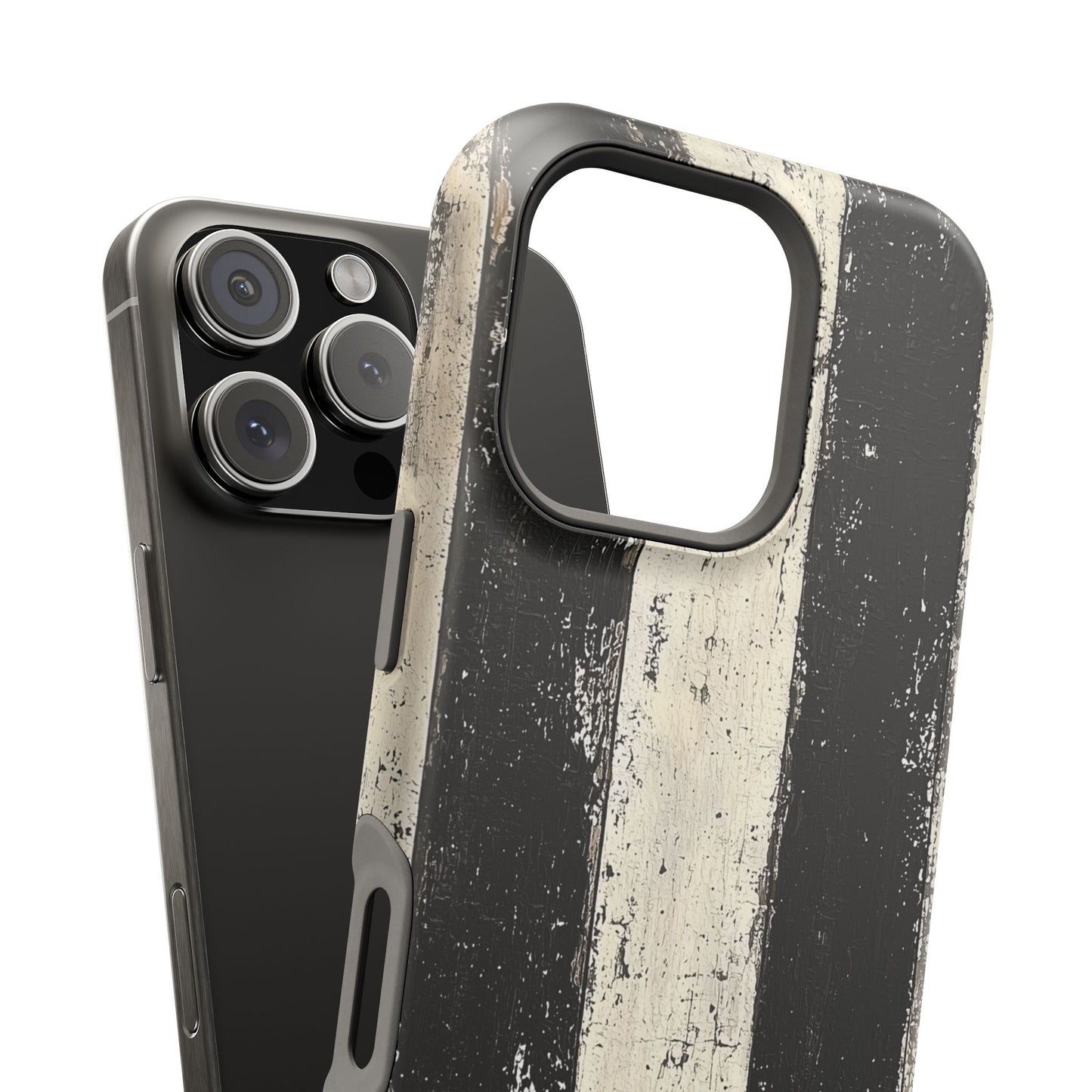 Vintage Vertical Stripe MagSafe iPhone Case - Black & White Grunge Design