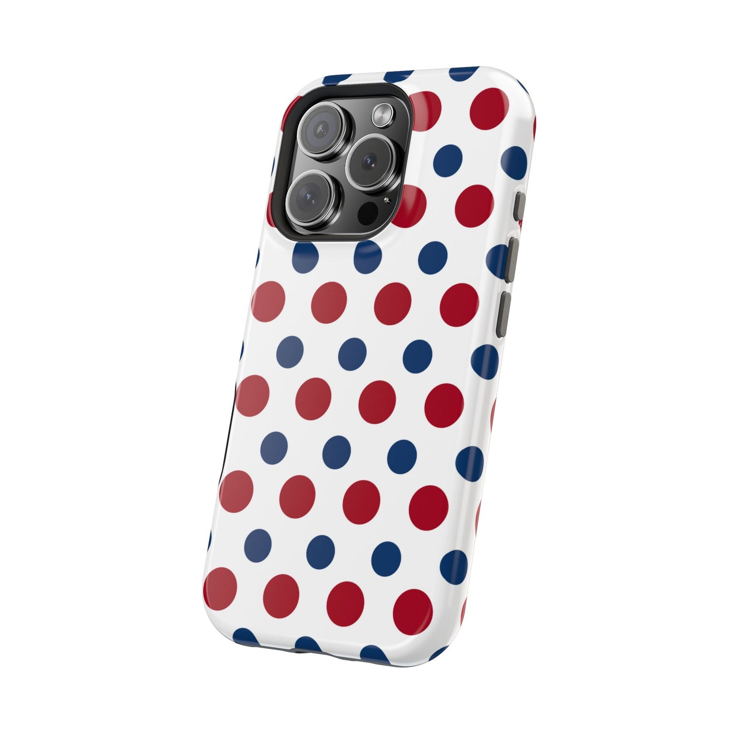 Patriotic Navy, White, and Red Polka Dot MagSafe iPhone Case