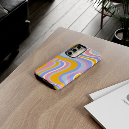 Groovy Pastel Waves Samsung Galaxy Case – 70s-Inspired Design with Dual-Layer Protection