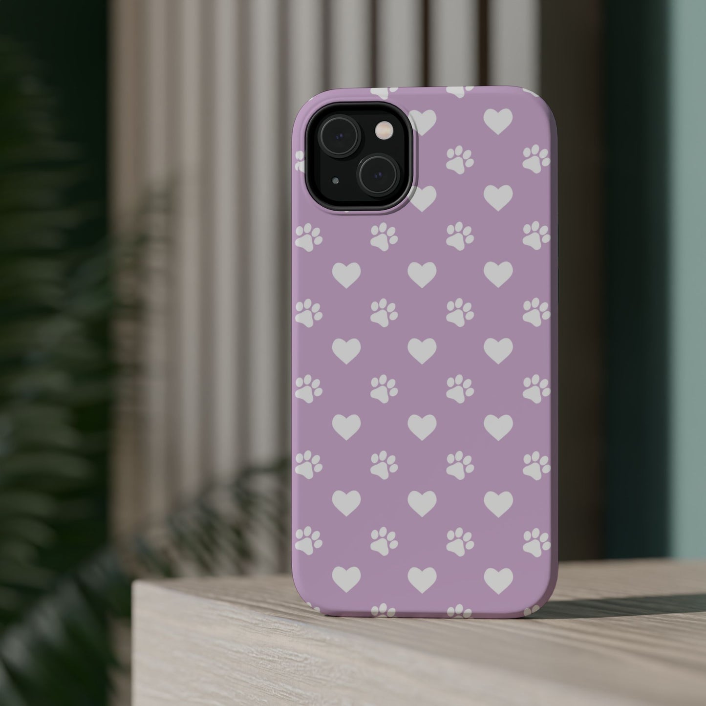 Purple Hearts & Paw Prints - Cute Pet Lover MagSafe iPhone Case