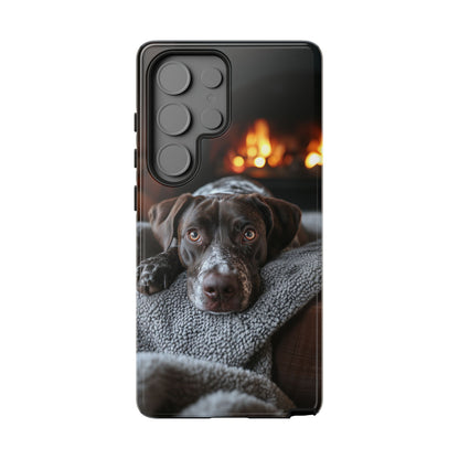 Cozy German Shorthaired Pointer Samsung Galaxy Case – Rustic Fireplace Protective Cover