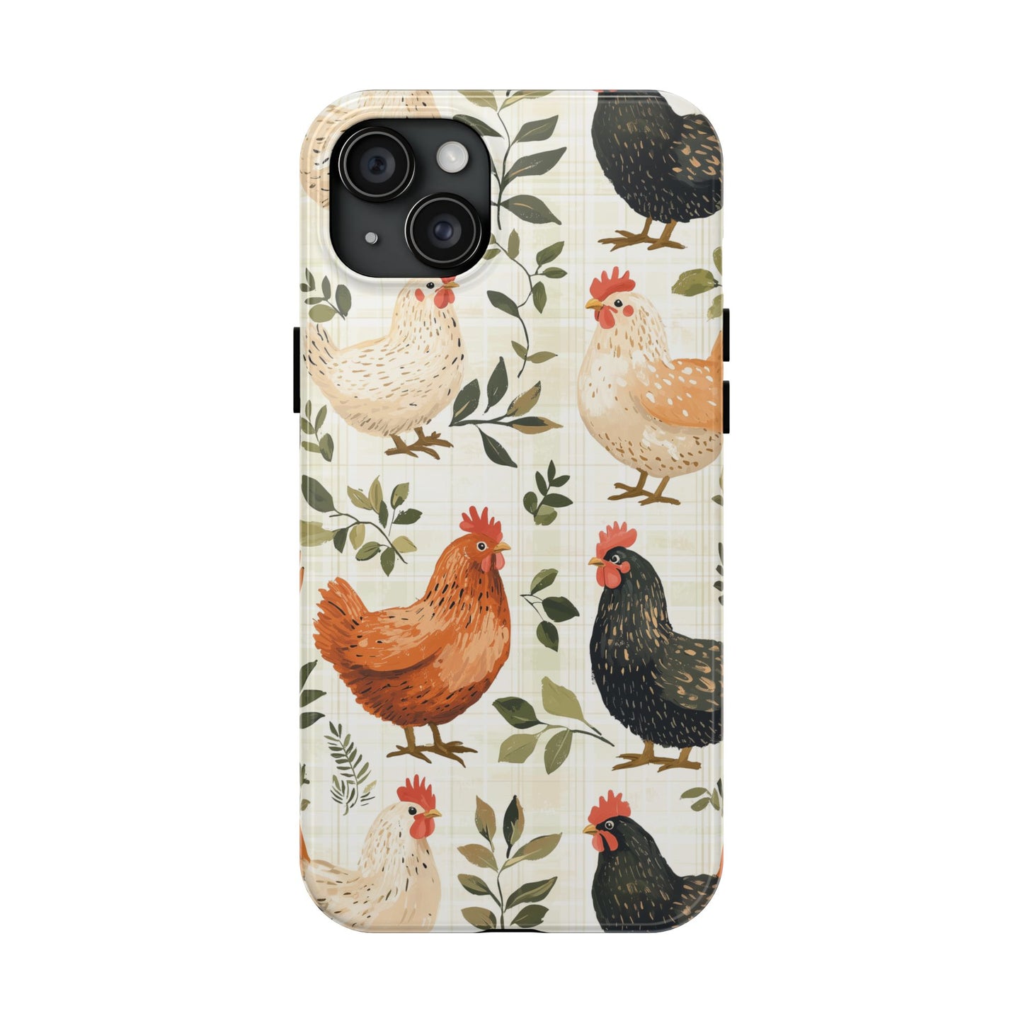 iPhone Case: Vintage Chicken Farmhouse Case – Rustic Leaves Design