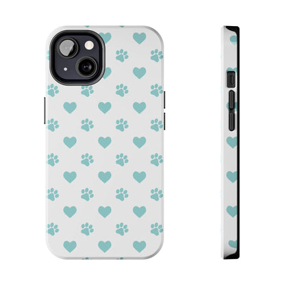 Mint Green Paw Print & Heart iPhone Case – Stylish Pet Lover’s Essential