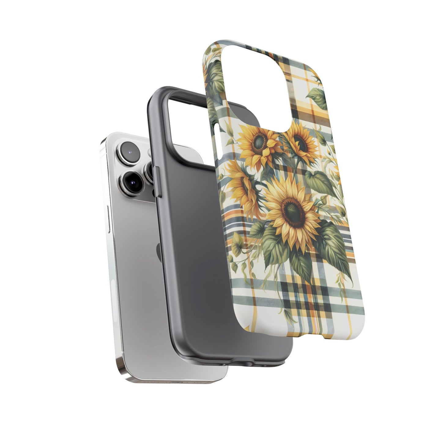 Cute Sunflower Phone Case - Sunny Blossom Plaid - Checkered Sunflowers Phone Case for iPhone & Samsung. Be Happy With These Bright Colors!