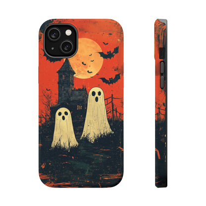 Haunted House & Ghosts MagSafe iPhone Case – Spooky Halloween Full Moon Design