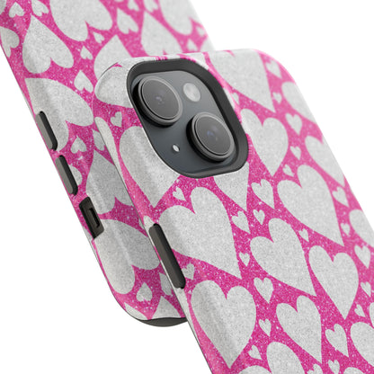 Pink and Silver Glitter Heart Pattern MagSafe Case