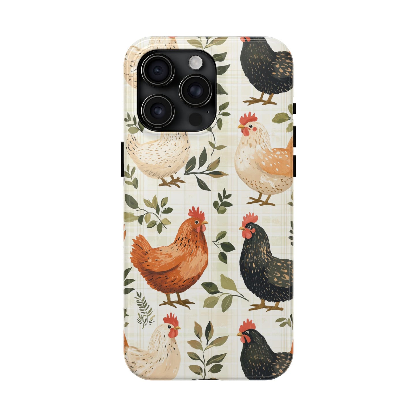 iPhone Case: Vintage Chicken Farmhouse Case – Rustic Leaves Design