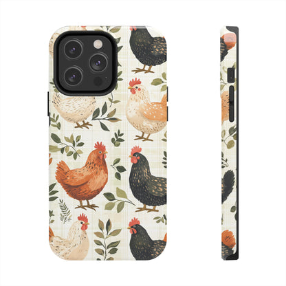 iPhone Case: Vintage Chicken Farmhouse Case – Rustic Leaves Design