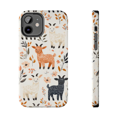 iPhone Case: Smiley Goats & Dried Flowers – Vintage Charm