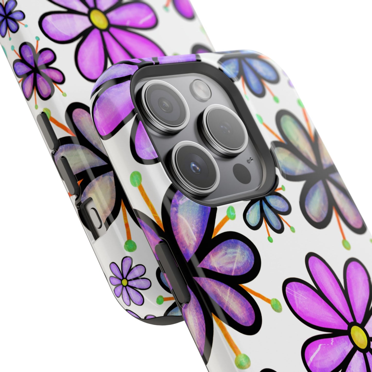 Whimsical Lavender Floral MagSafe iPhone Case – Ultra-Slim, High-Gloss Finish