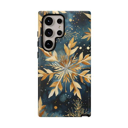 Gold Floral Snowflakes on Midnight Blue - Samsung Galaxy Series Case