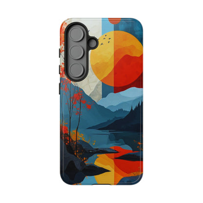 Abstract Autumn Landscape Samsung Galaxy Case – Bold Colorful Sunset Design, Dual-Layer Protection