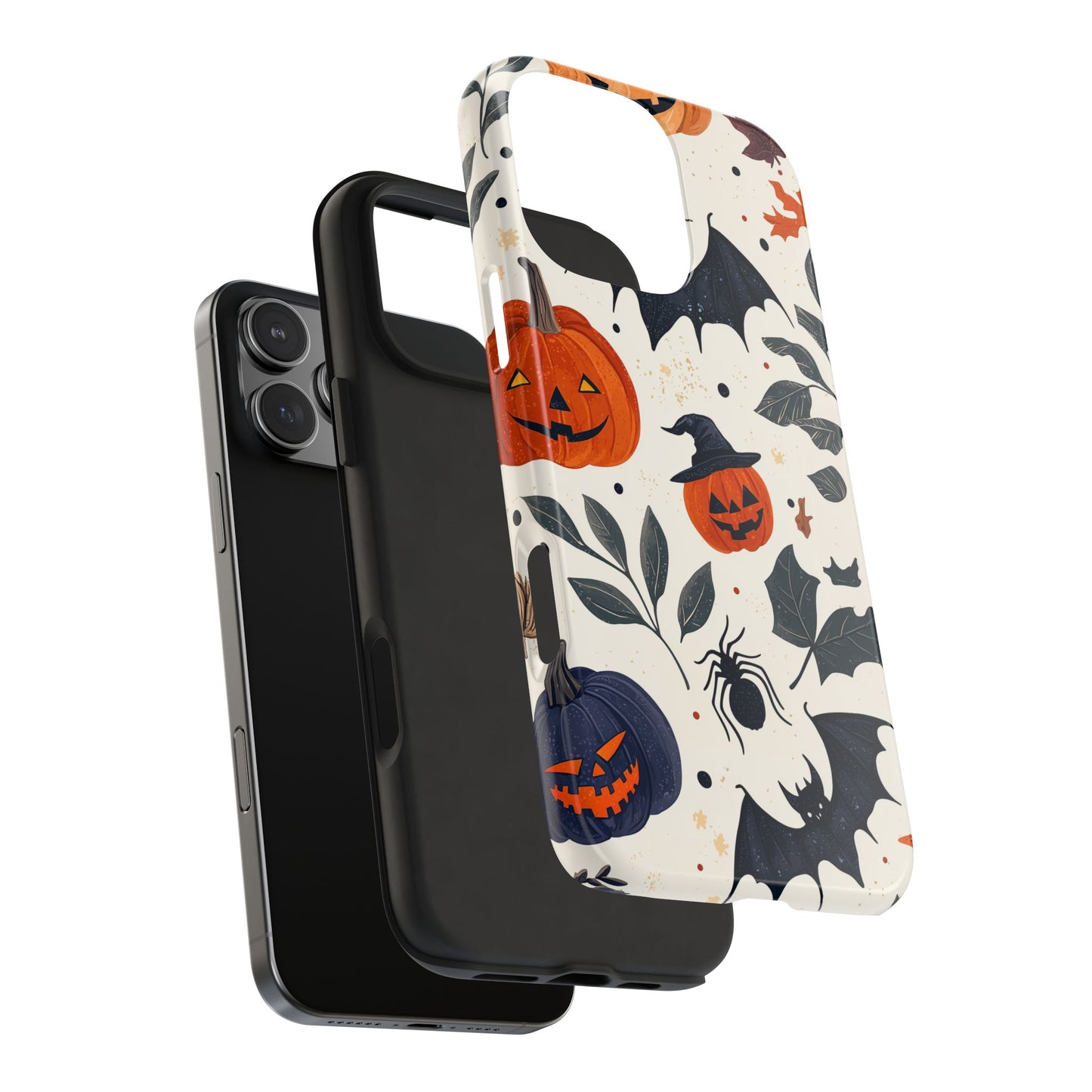 Spooky Halloween iPhone Case – Pumpkins, Bats, and Spider Design