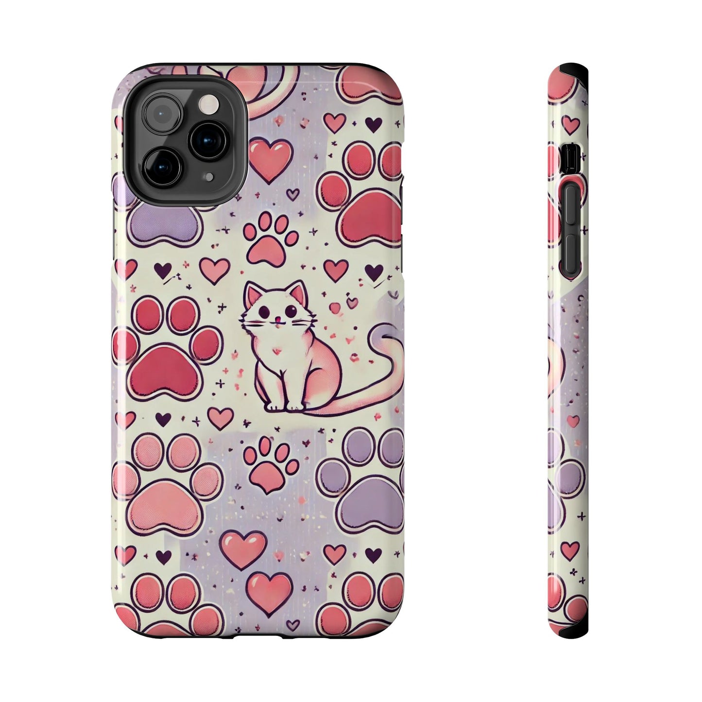 Cute Cat and Paw Print iPhone Case - Pet Lover’s Protective Cover