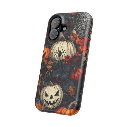 Hauntingly Elegant Halloween MagSafe iPhone Case – Pumpkins, Spiders, and Autumn Leaves Design