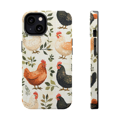 MagSafe iPhone Case: Vintage Chicken Farmhouse Case – Rustic Leaves Design