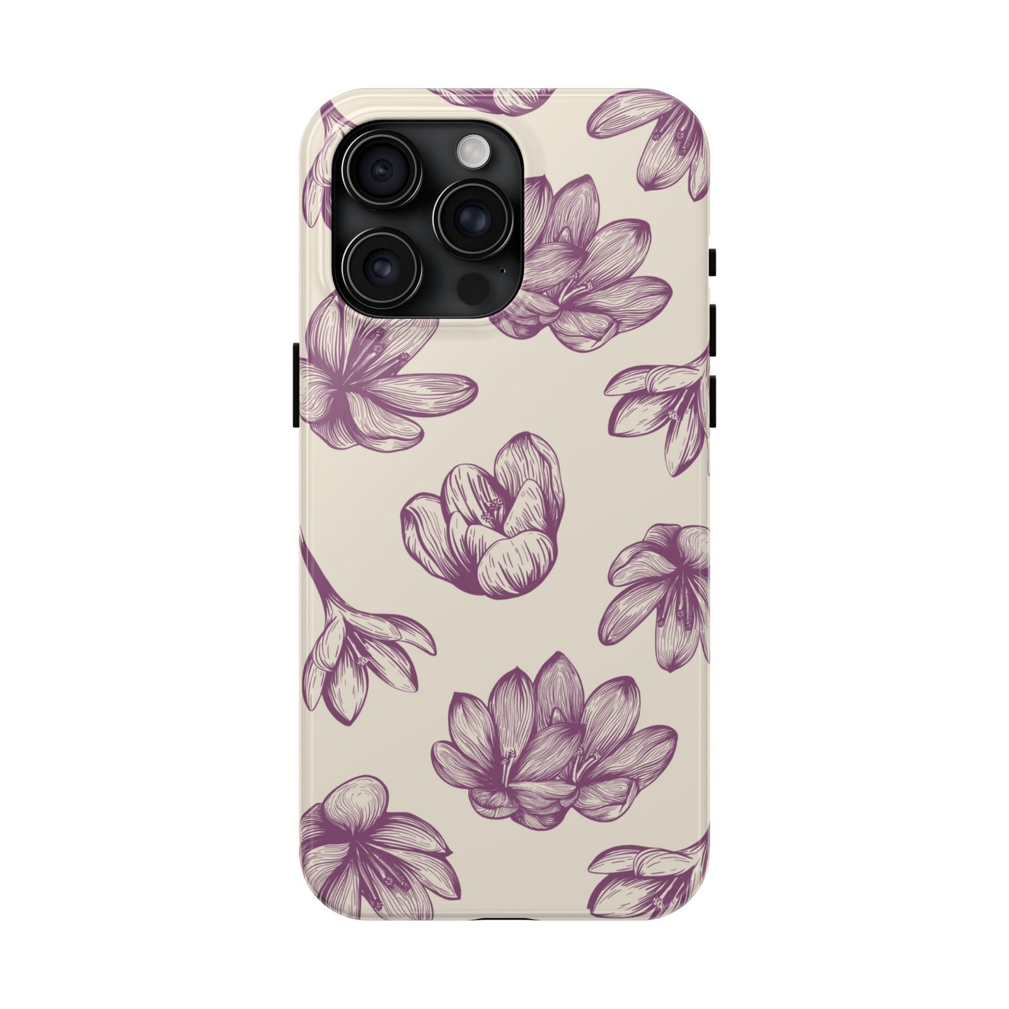 Vintage Botanical Floral Tough iPhone Case – Hand - Drawn Purple Flowers, Shockproof Design - BOGO Cases