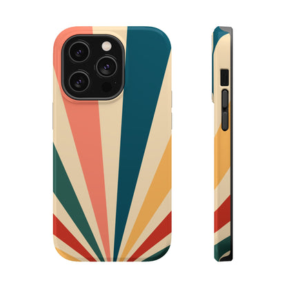 Retro Sunbeam MagSafe iPhone Case – 70s-Inspired Radiating Stripes in Coral, Teal, and Mustard