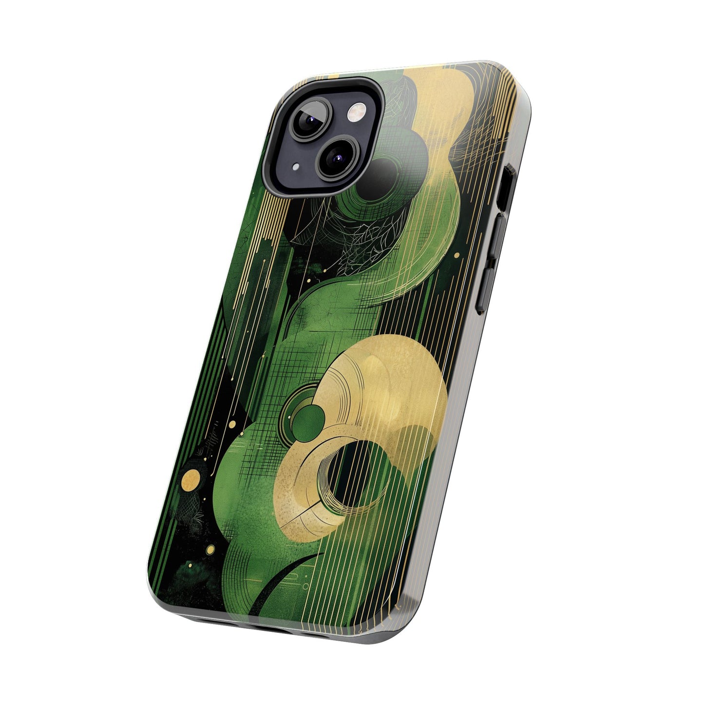 Abstract Green & Gold iPhone Case - Geometric Art Deco Protective Cover