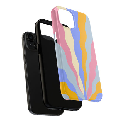 Pastel Radiance iPhone Case – 70s-Inspired Dual-Layer Design with Wavy Sunburst Pattern