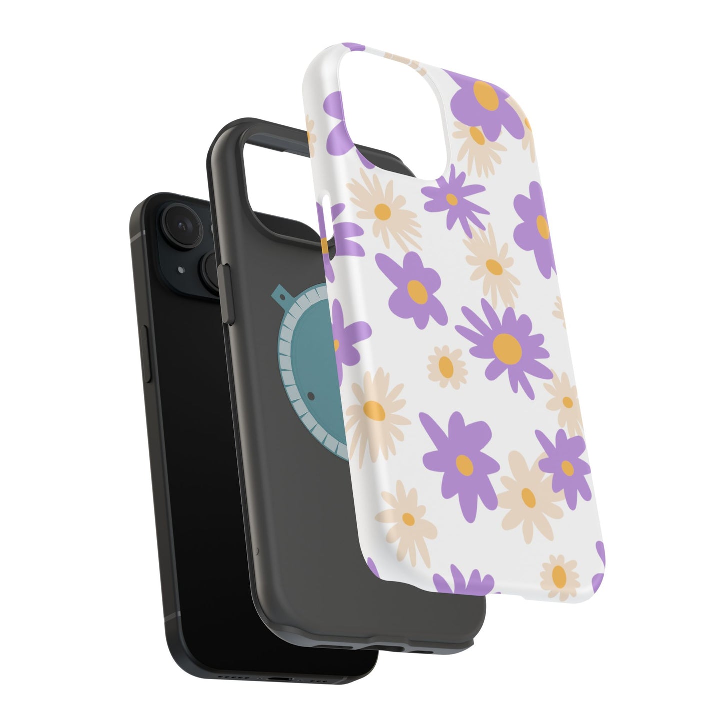 Retro Daisy Flower MagSafe iPhone Case – Pastel Purple & Cream Floral Design with Matte Finish