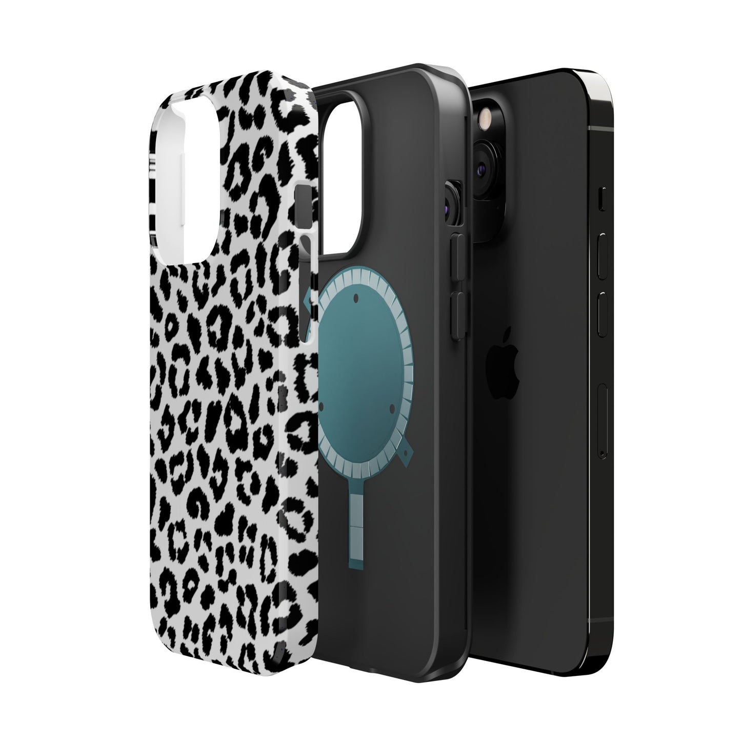 Monochrome Leopard Print Tough MagSafe iPhone Case – Classic Black and White Design with Dual-Layer Protection