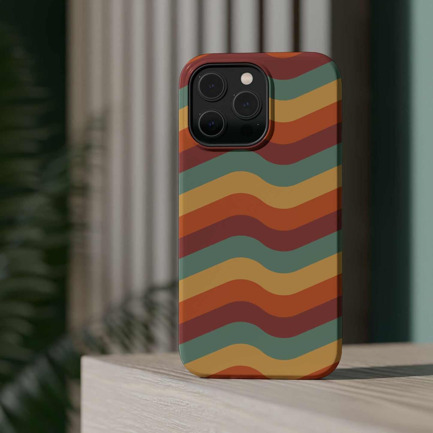 Retro Vibe Wavy Stripes MagSafe iPhone Case – 70s-Inspired in Teal, Orange, and Rust