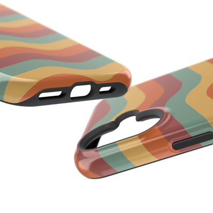 Retro Vibe Wavy Stripes MagSafe iPhone Case – 70s-Inspired in Teal, Orange, and Rust