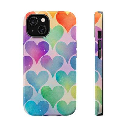 Rainbow Hearts Watercolor iPhone Case – Slim Design, Glossy Finish